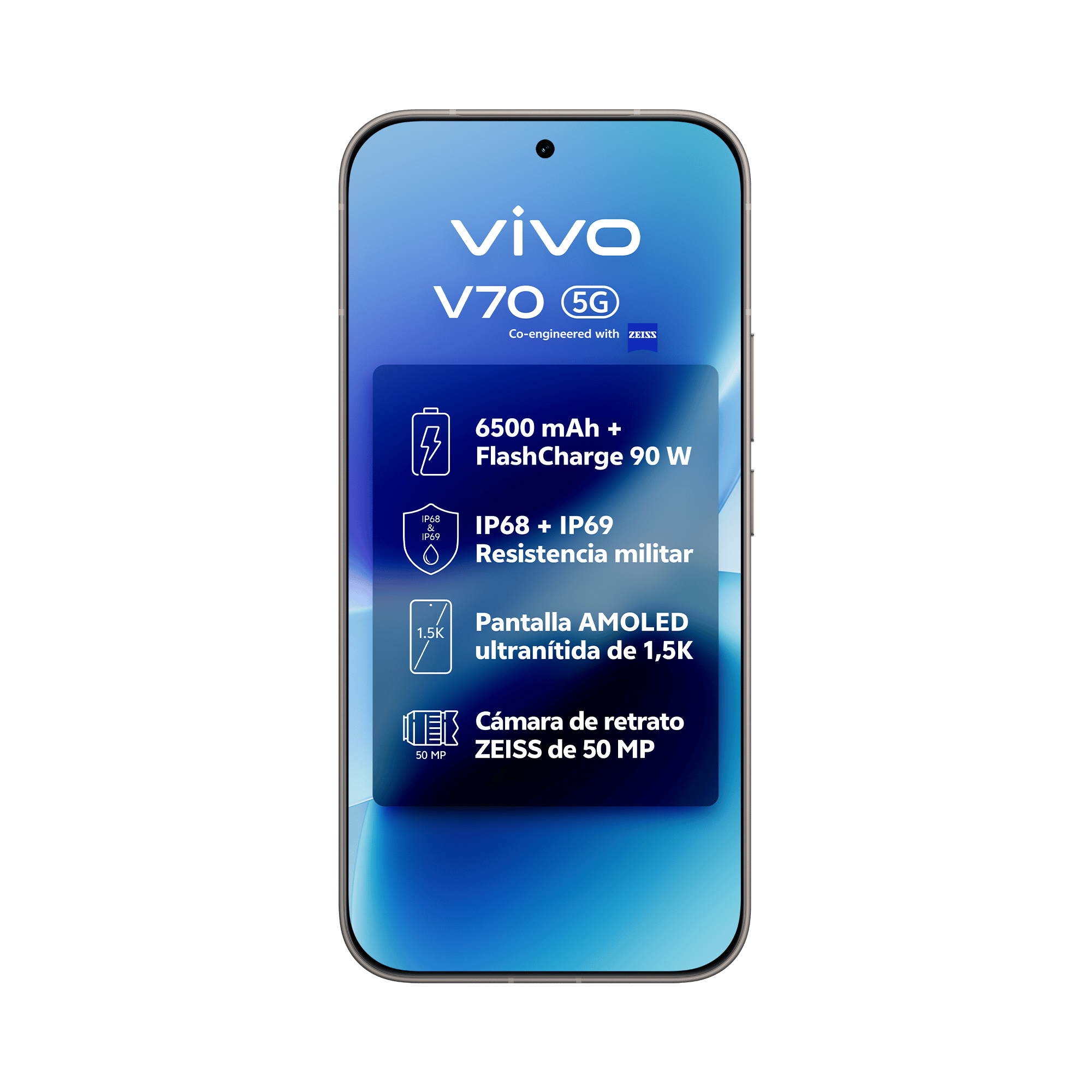 Sensor de huellas ultrasónico 3D del vivo V70 para un desbloqueo seguro incluso con manos húmedas.