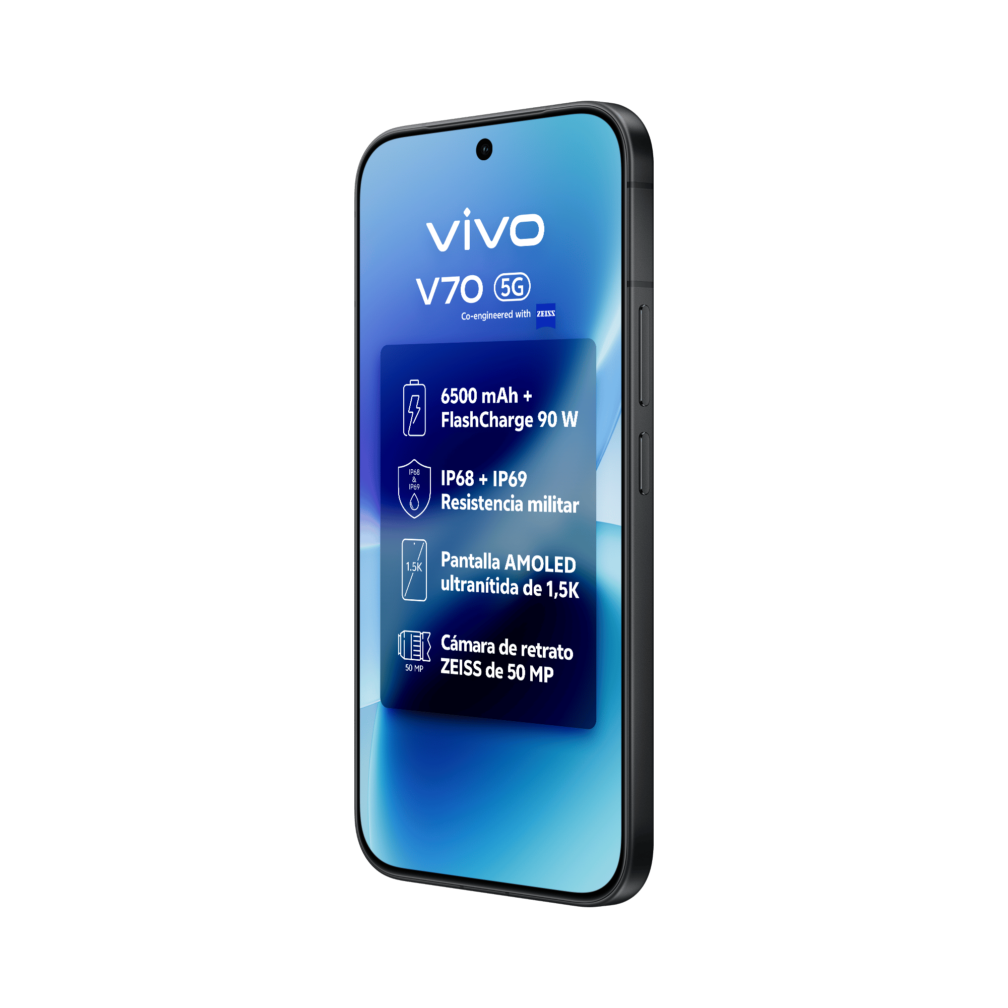 Interfaz OriginOS 6 del vivo V70 garantizando 6 años de soporte y parches de seguridad oficiales.