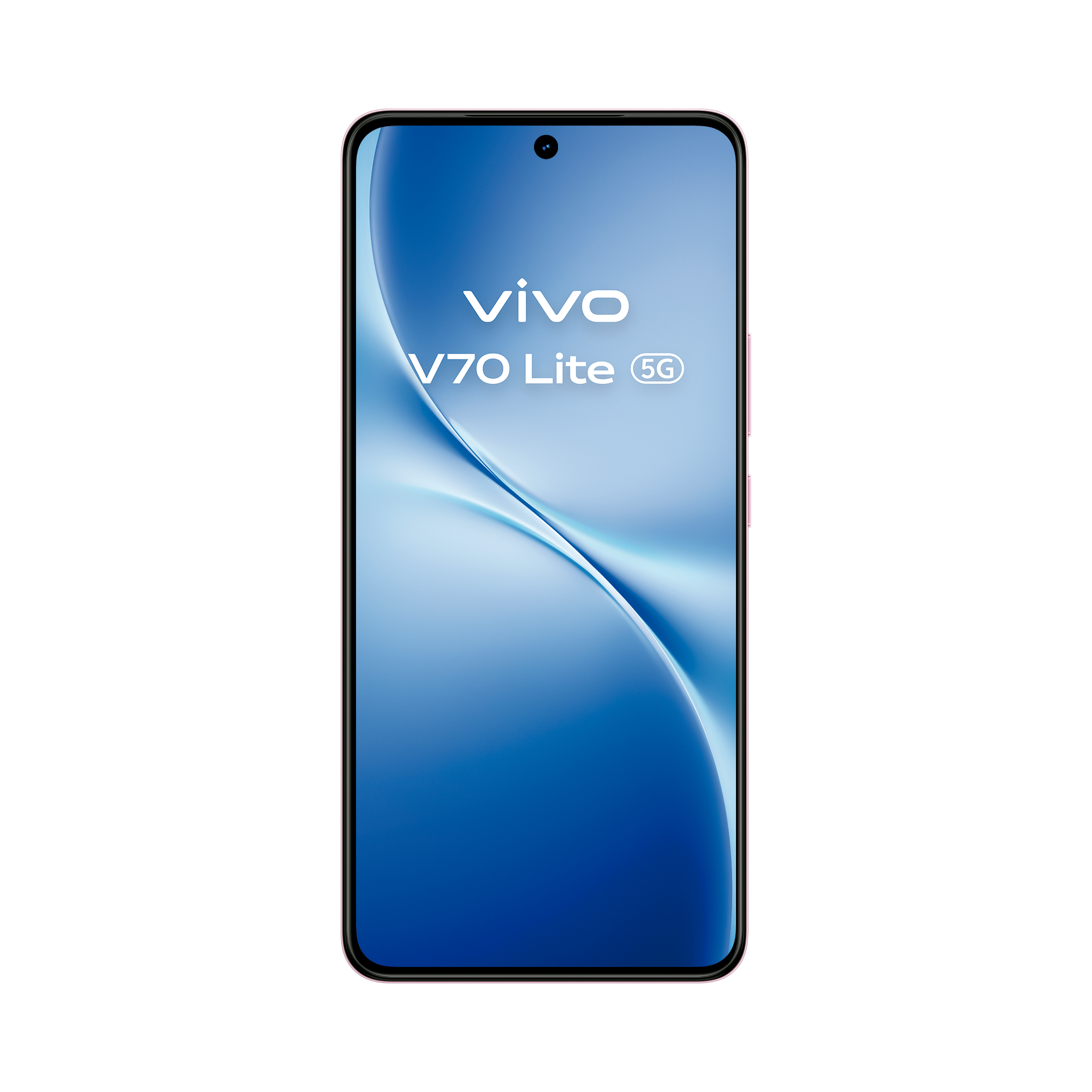Vista trasera elegante y minimalista del vivo V70 Lite 5G en su acabado Titanium Blue.