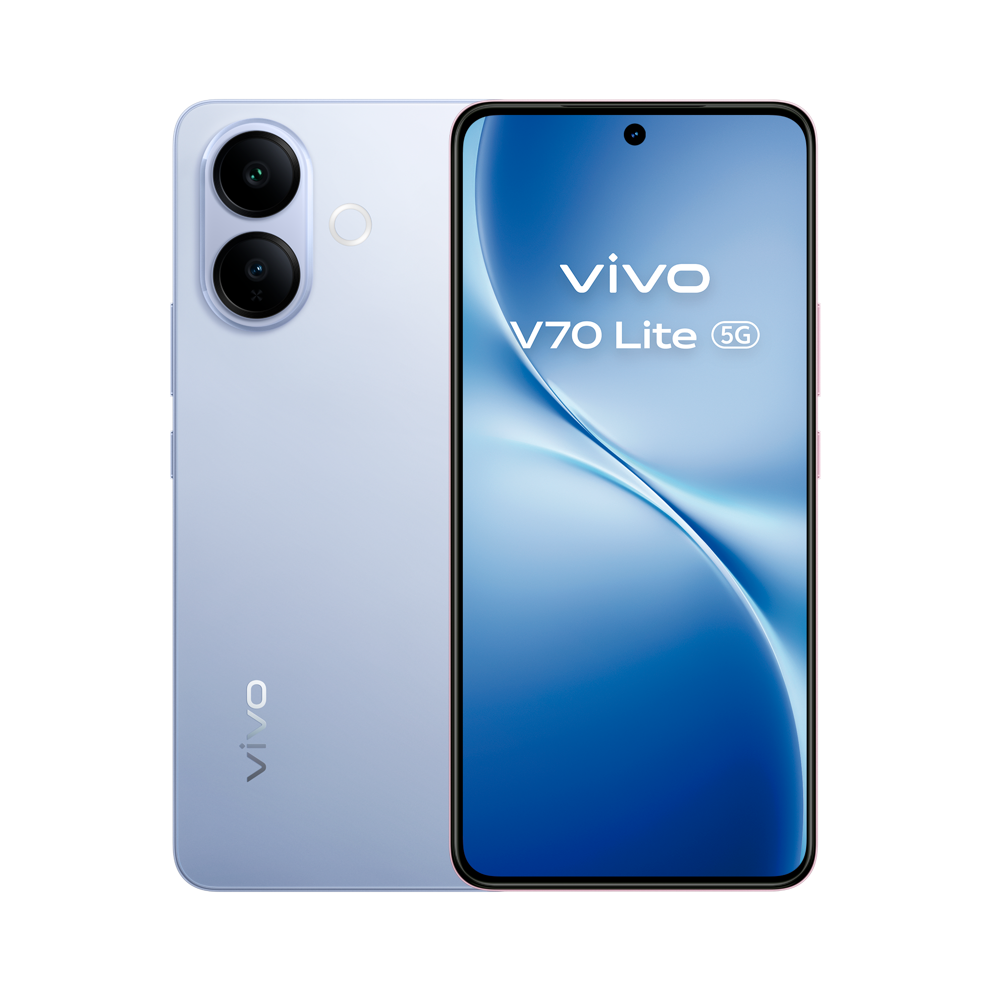 Panel AMOLED FHD+ con bordes mínimos del smartphone vivo V70 Lite 5G Titanium Blue.