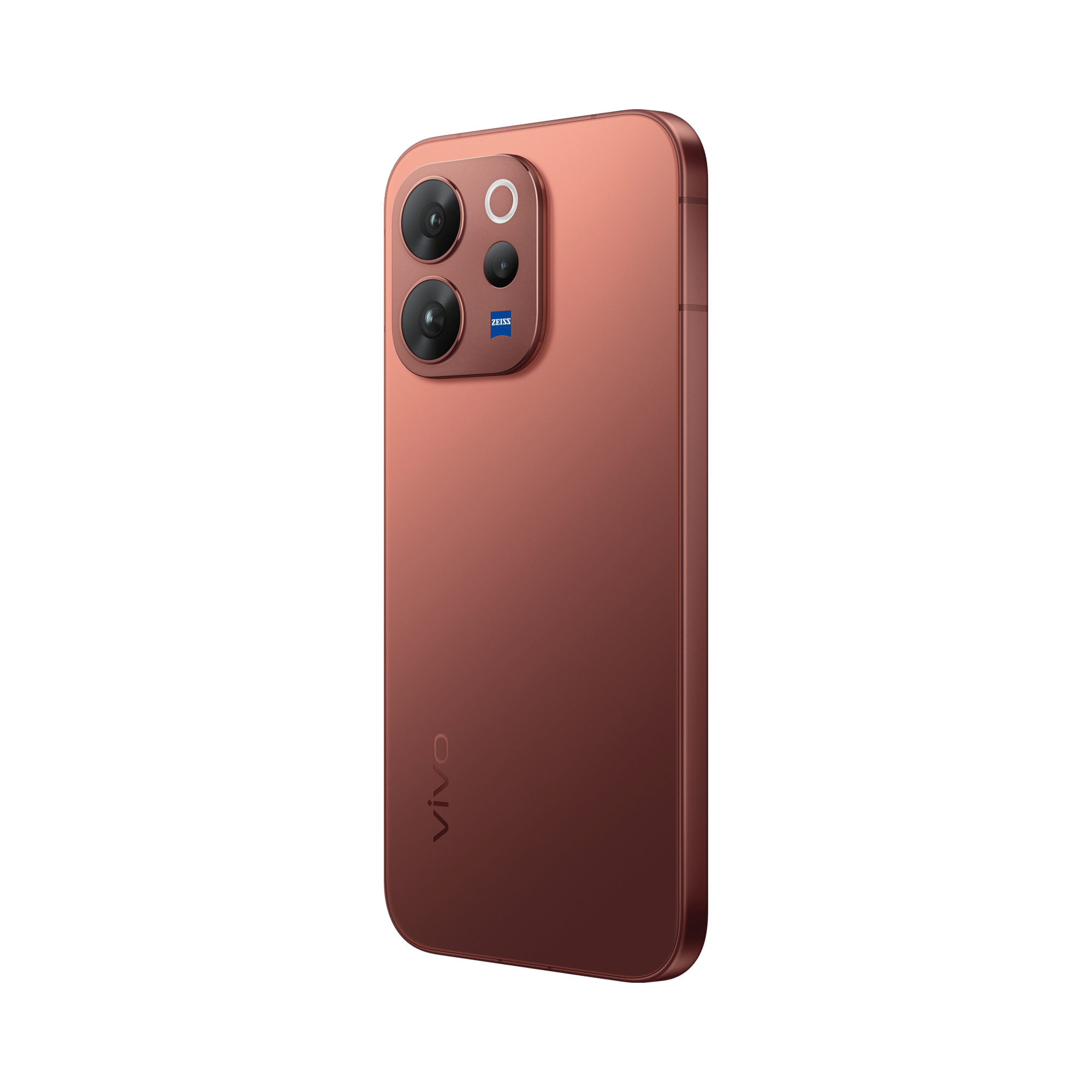 Perspectiva cenital del vivo V70 Sandalwood destacando la integración del módulo de cámaras.