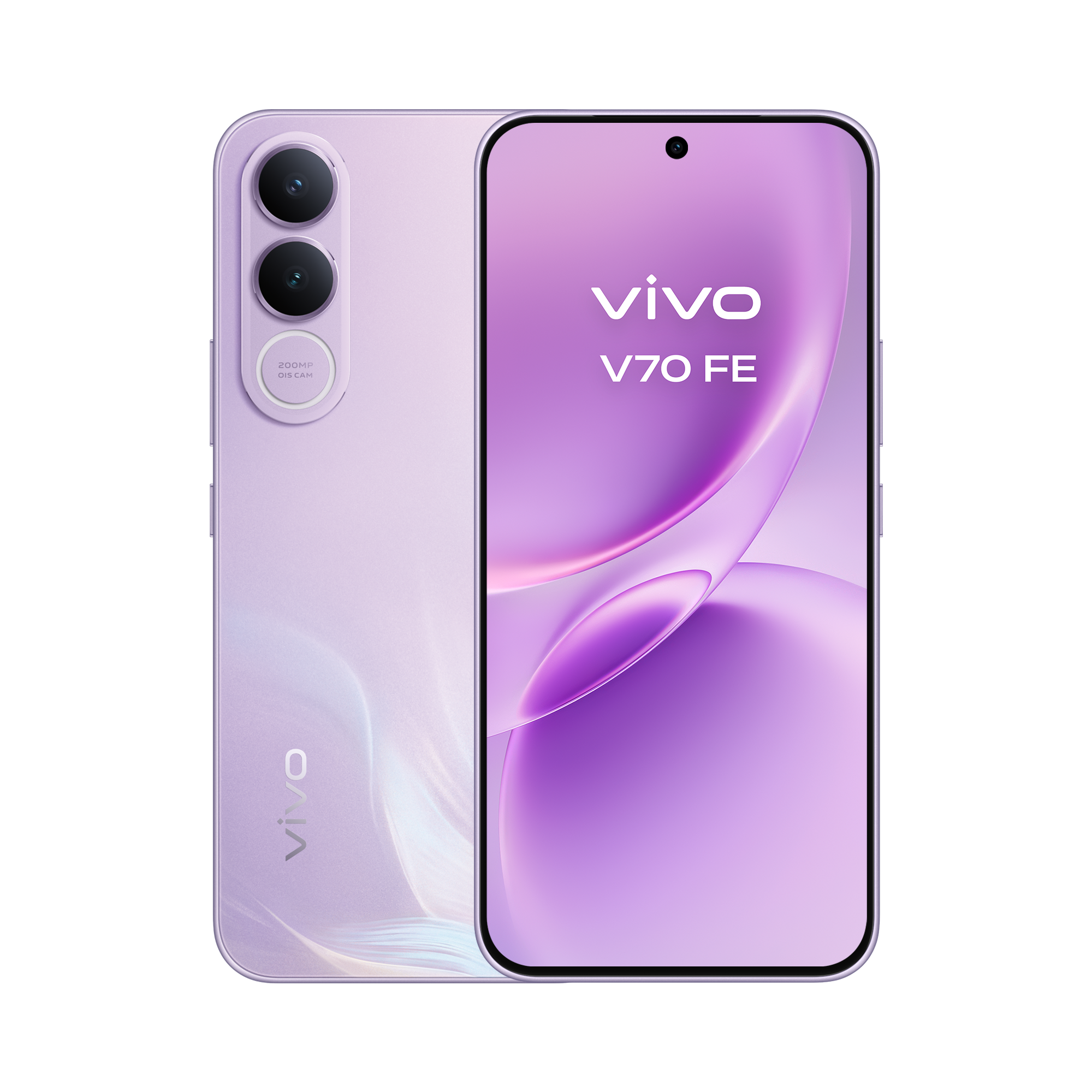 Pantalla plana AMOLED de resolución 1.5K con marcos mínimos del vivo V70FE Muse Purple.