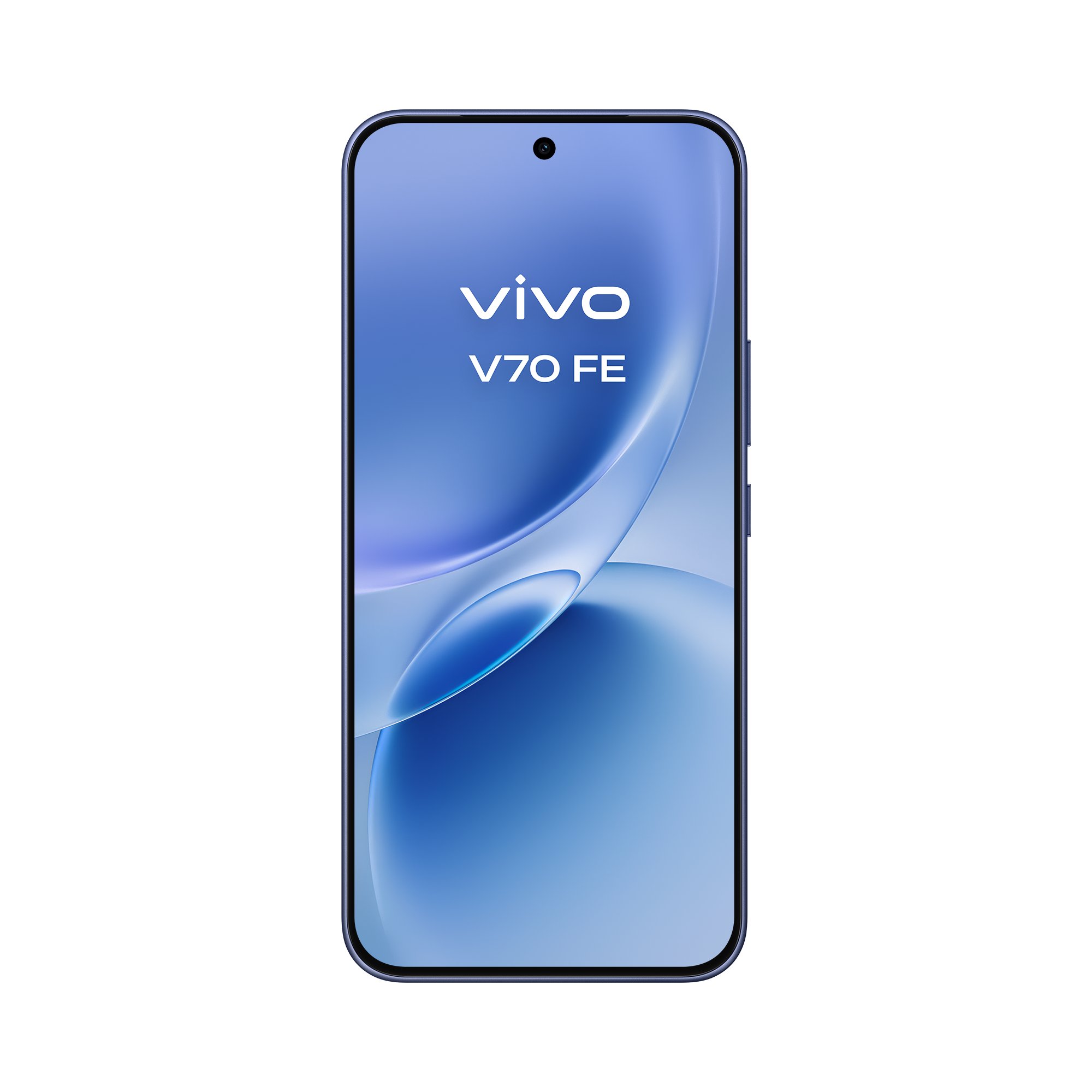Parte trasera en color Ocean Blue del vivo V70FE reflejando un patrón fluido inspirado en el océano.