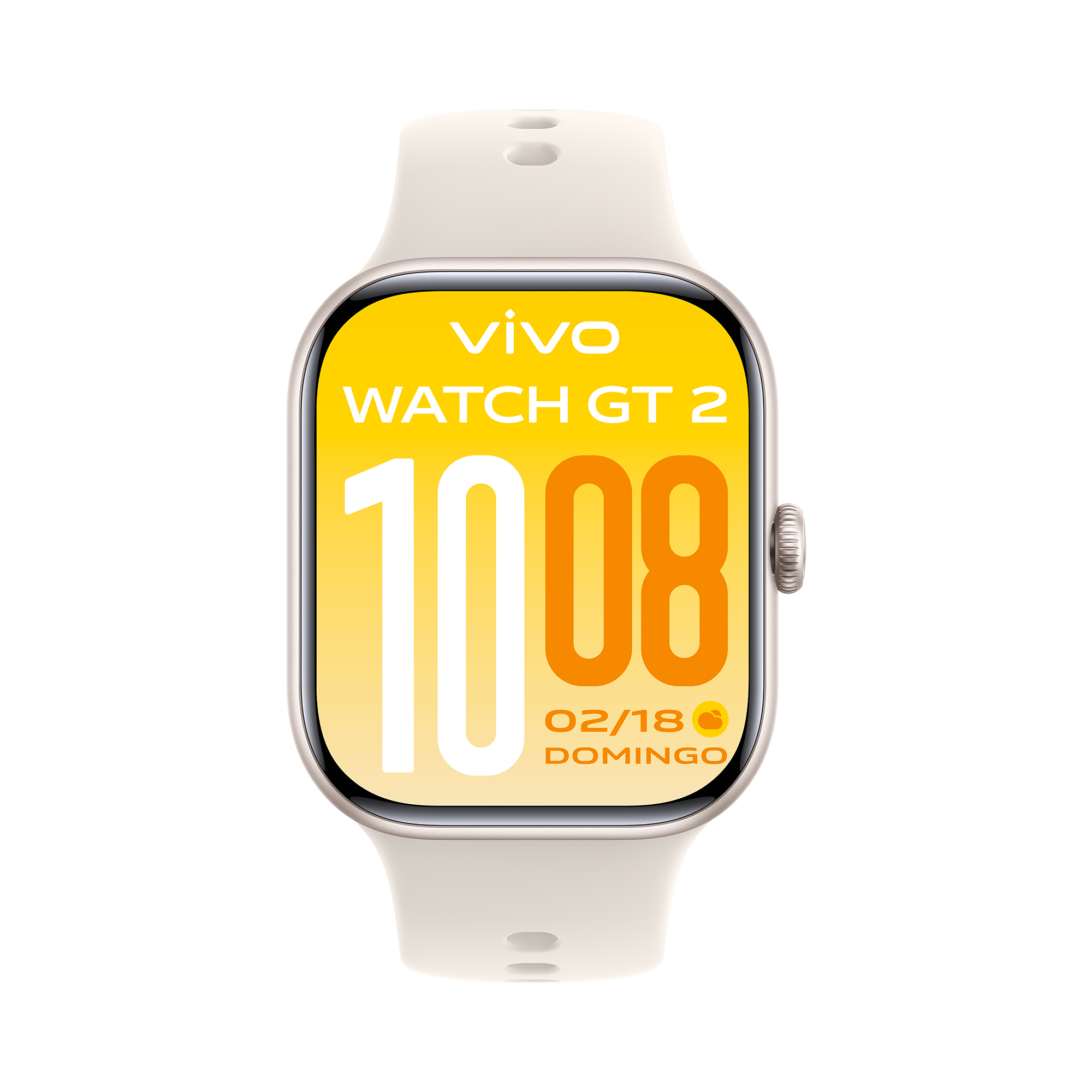 Smartwatch vivo Watch GT2 Stellar White mostrando en pantalla las métricas avanzadas y patrones de swing para el modo pádel y tenis profesional.