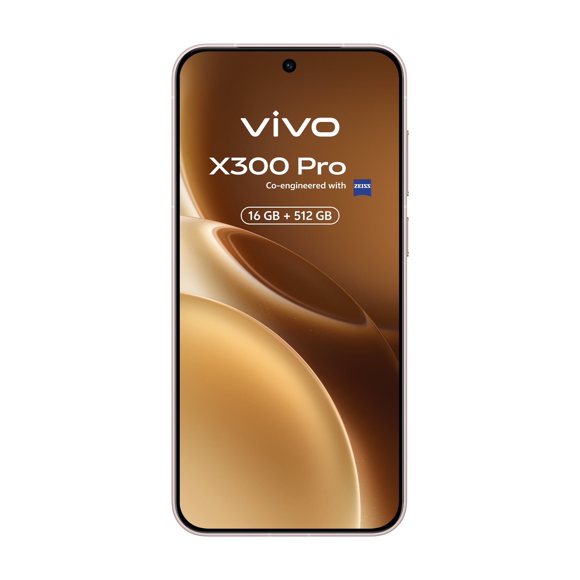 Vista trasera del vivo X300 Pro Dune Brown destacando su cámara teleobjetivo ZEISS APO de 200 megapíxeles.