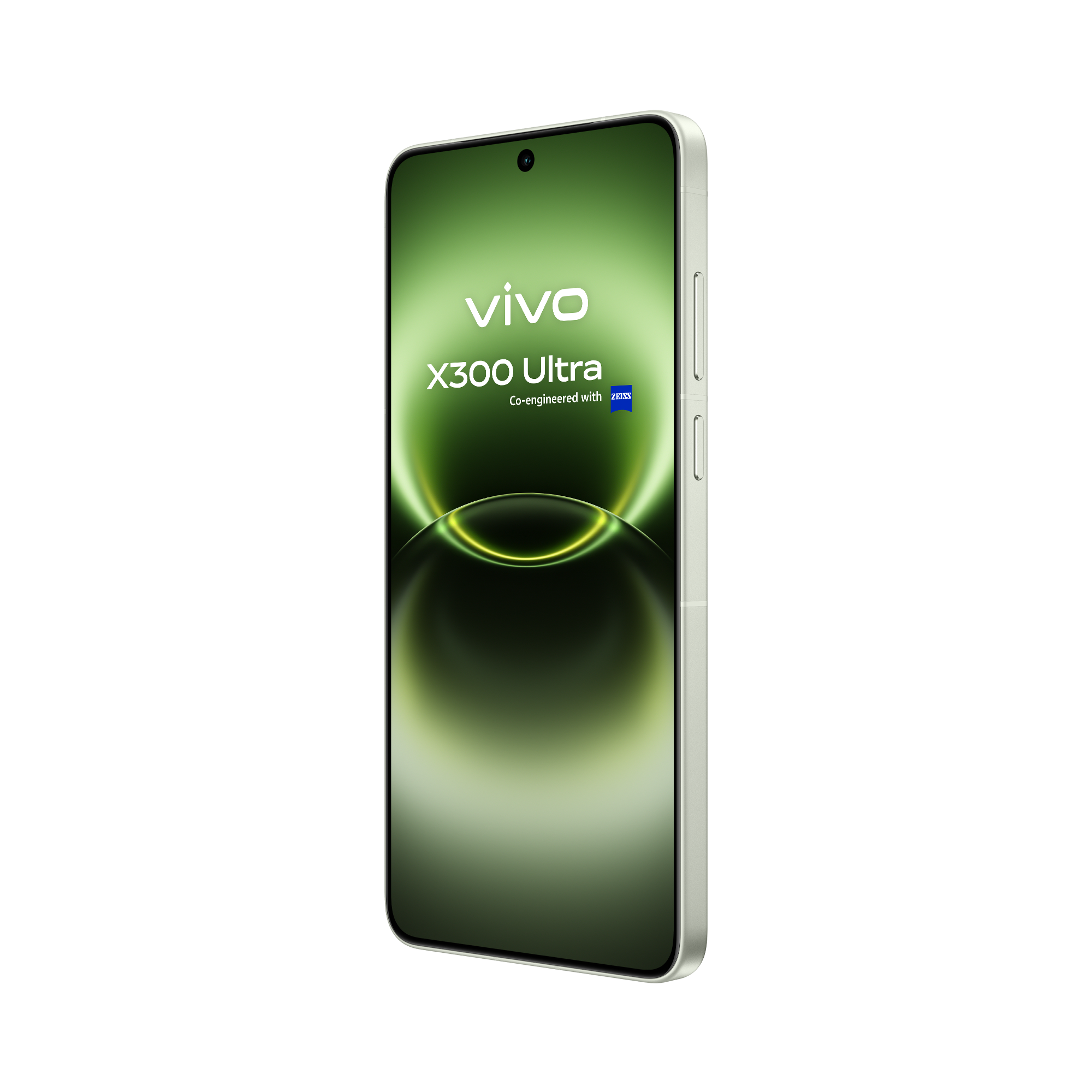 Ángulo inferior del dispositivo móvil vivo X300 Ultra Steppe Green que incorpora una enorme batería de estado semisólido de 6600 mAh para varios días de uso.