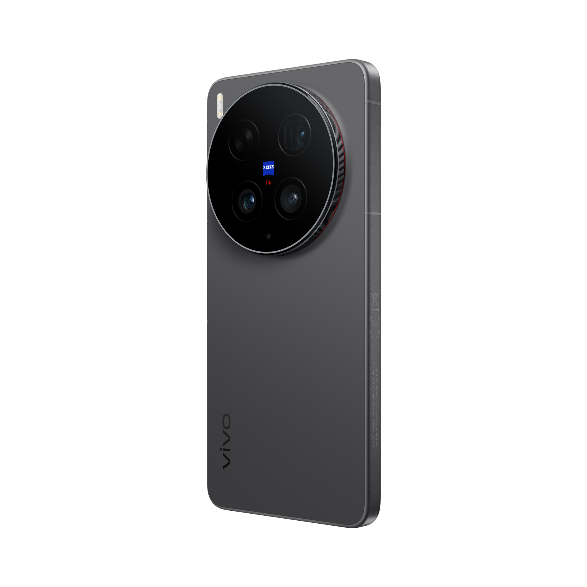Vista diagonal del vivo X300 Ultra Volcano Black, un smartphone optimizado para un flujo de trabajo de posproducción audiovisual profesional y cámara lenta.