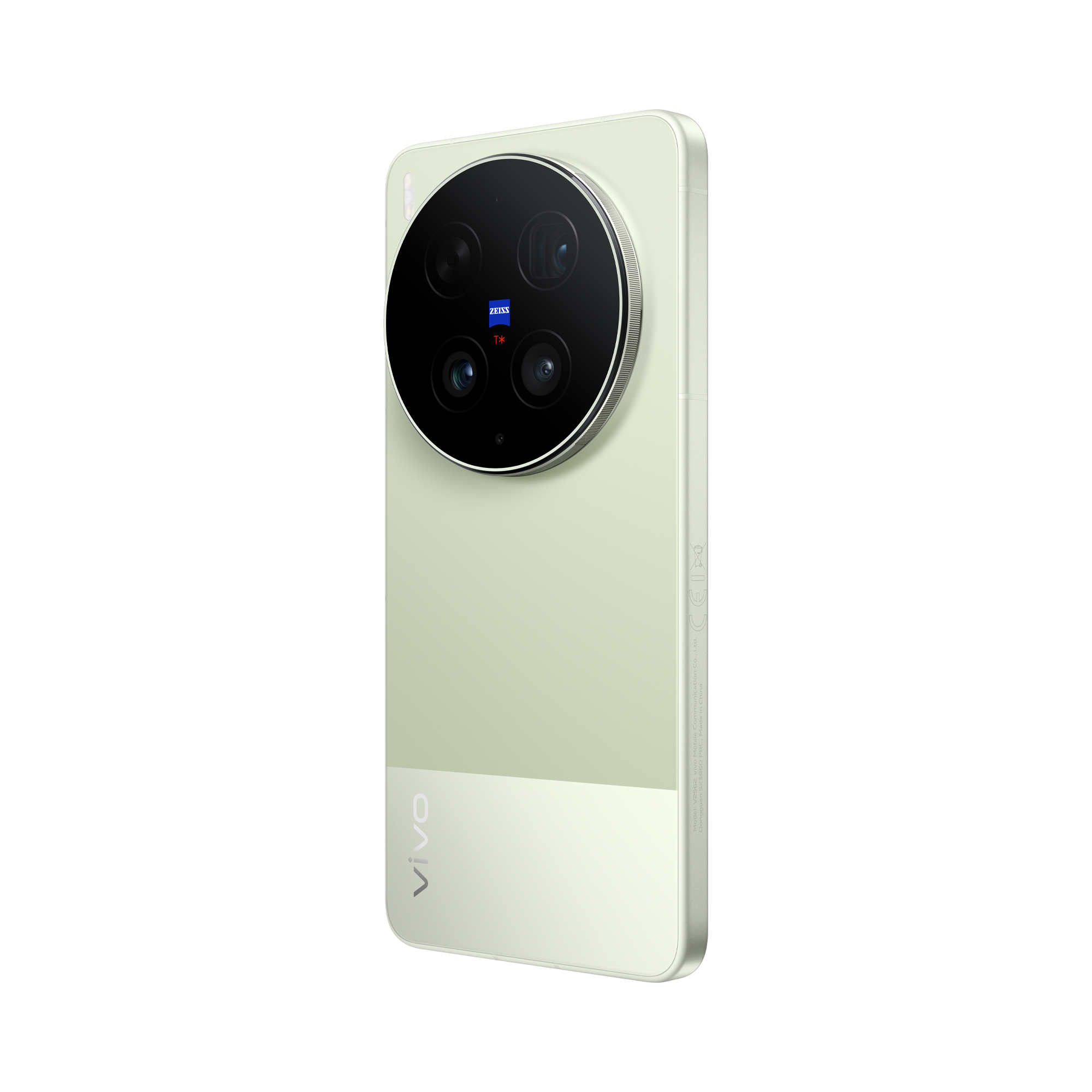 Primer plano de la parte trasera en dos tonos del acabado Steppe Green del smartphone vivo X300 Ultra evocando la elegancia de las cámaras vintage.