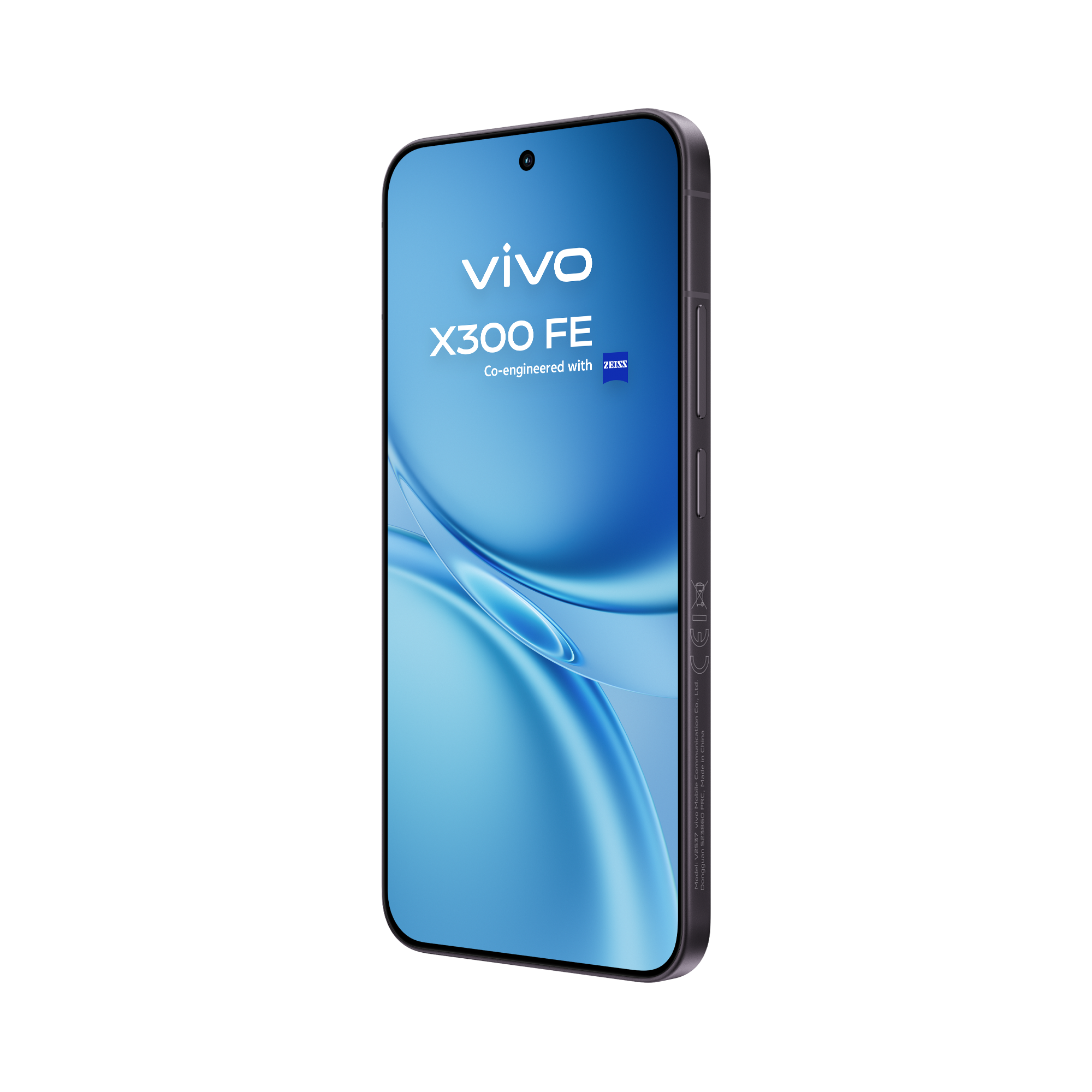 Teléfono vivo X300FE Luxe Black equipado con una batería BlueVolt de larga duración de 6500 mAh.