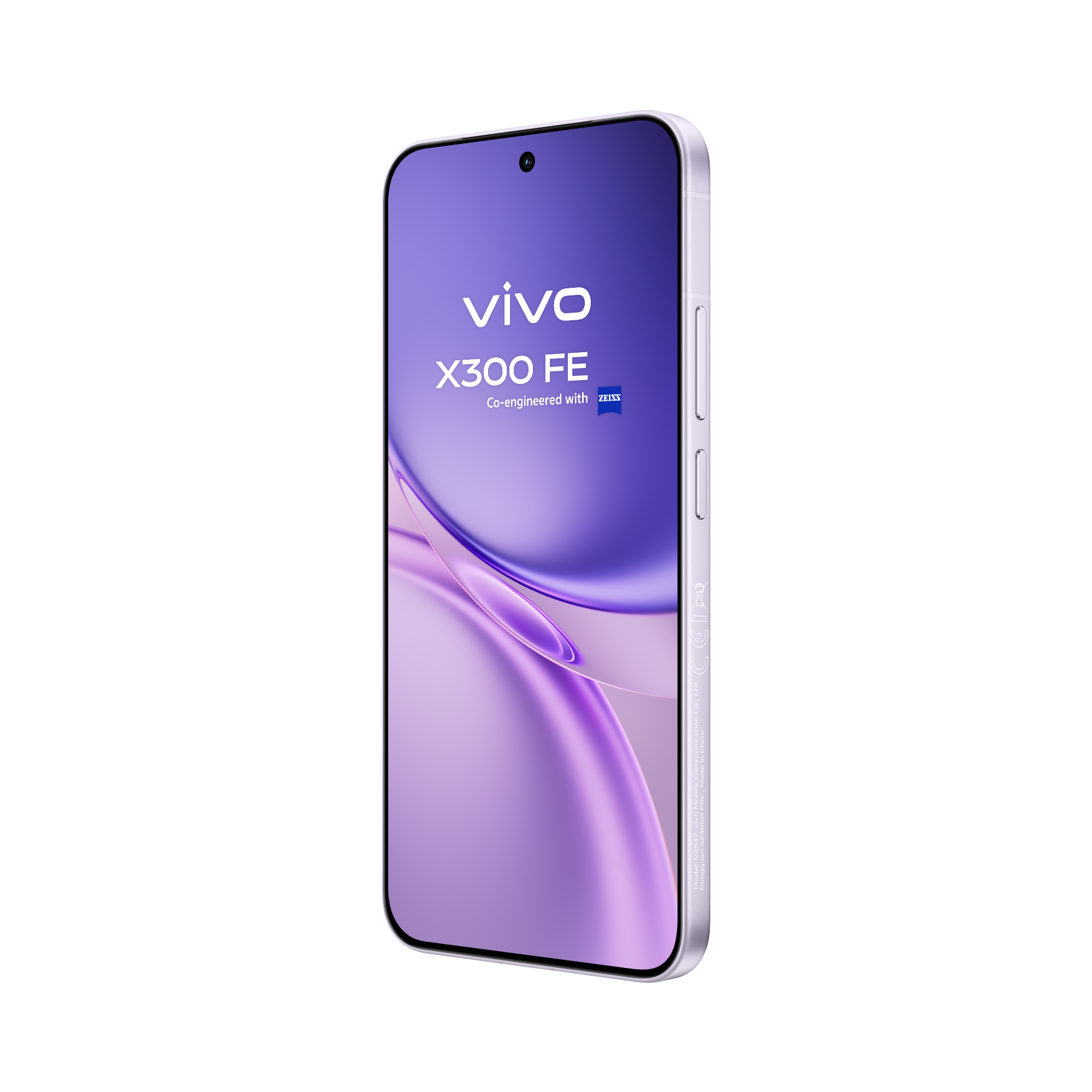 Pantalla AMOLED encendida del vivo X300FE Mist Purple con brillo de hasta 5000 nits.